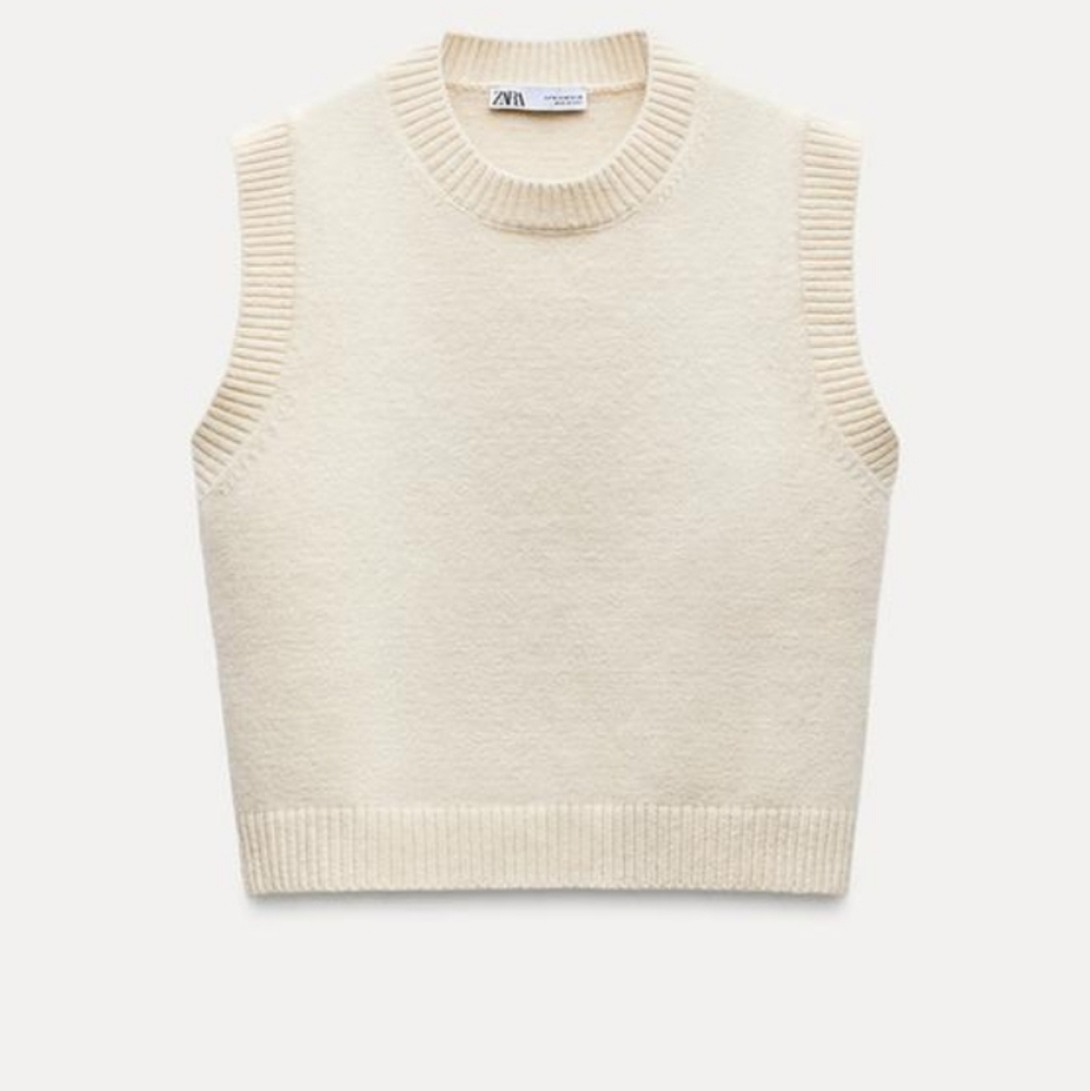 Zara Cream Knit Sleeveless Wool Blend Sweater Vest Sz-XL